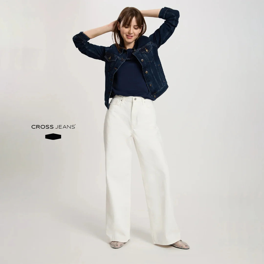 Women’s Cross Jeans Flare Fit Denim – Mid-Waist, Wide-Leg, White