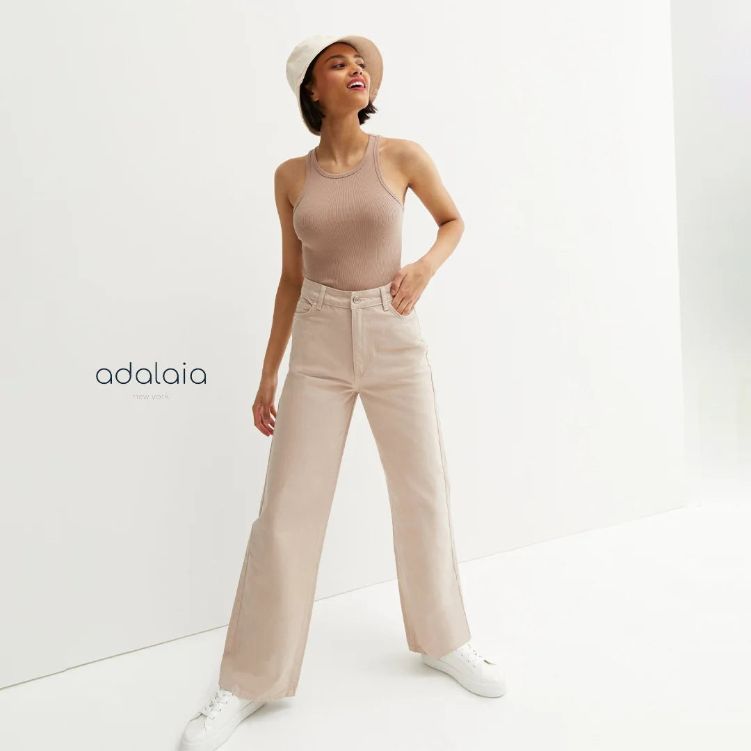 Women’s Adalae High Waist Wide Leg Trousers – Elegant Stone Tone