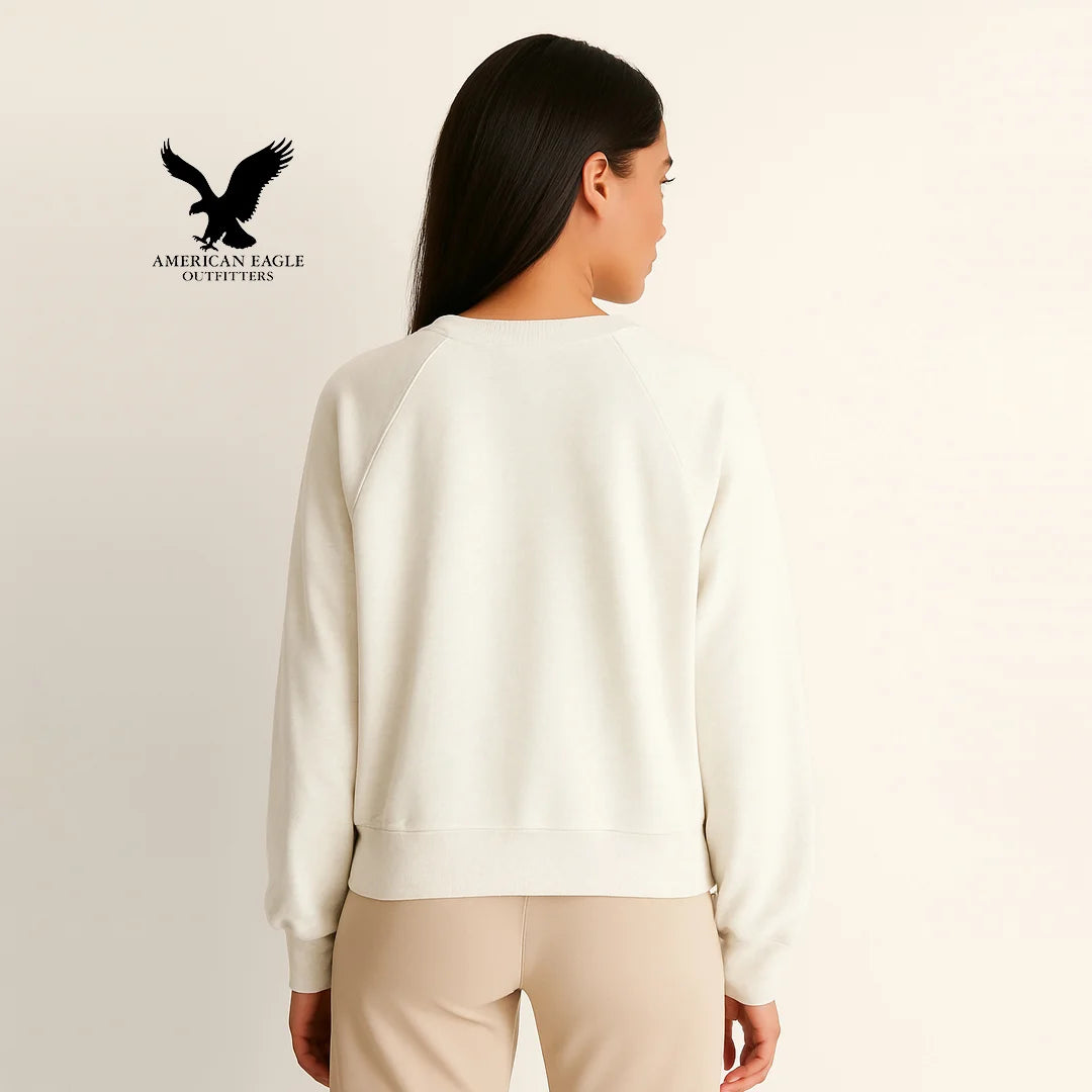 American Eagle Women’s Cream Printed Sweatshirt – Floral Graphic Crew Neck