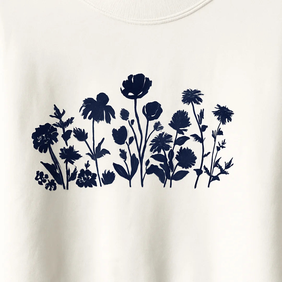 American Eagle Women’s Cream Printed Sweatshirt – Floral Graphic Crew Neck