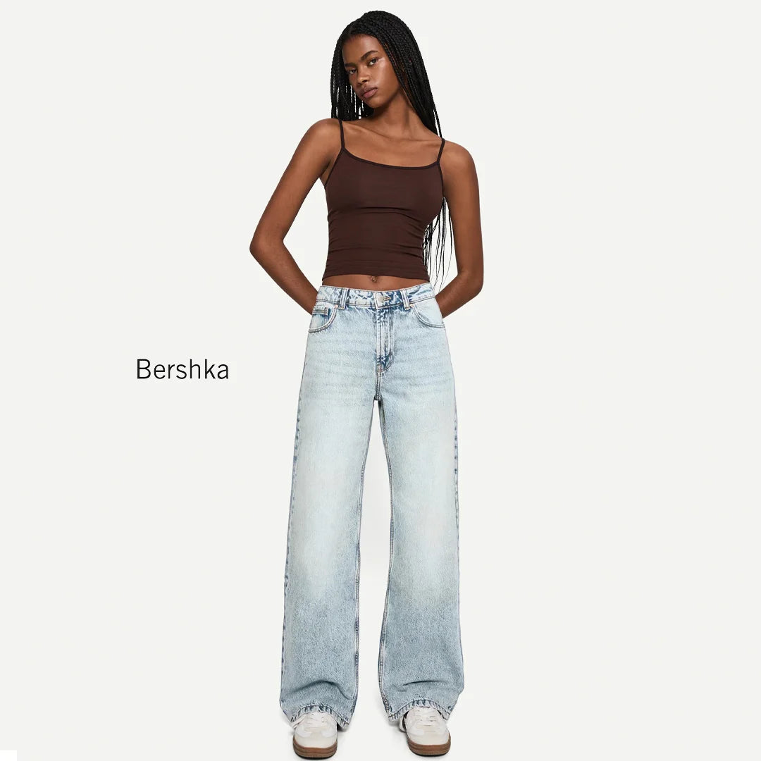 Bershka Women’s Baggy Loose Jeans – Light Blue Denim