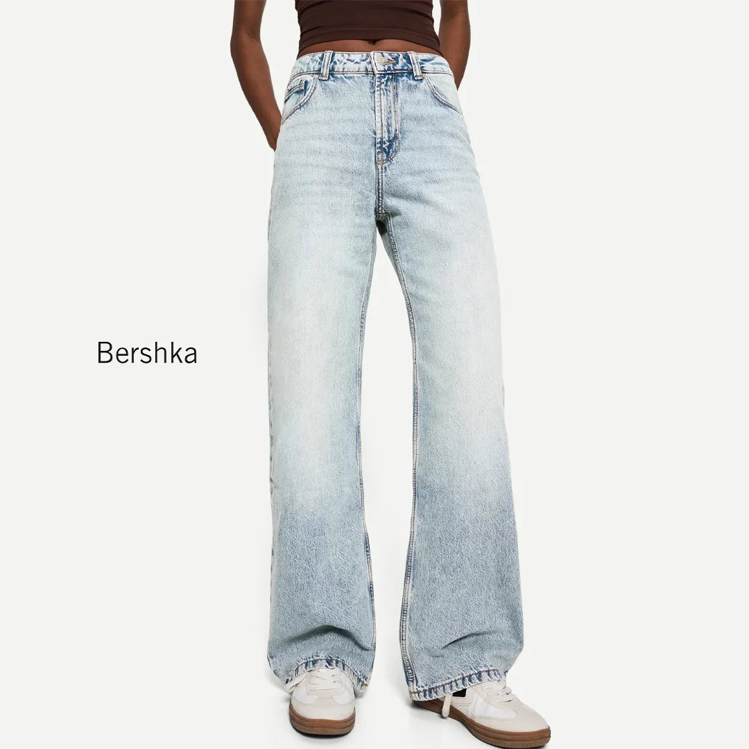 Bershka Women’s Baggy Loose Jeans – Light Blue Denim