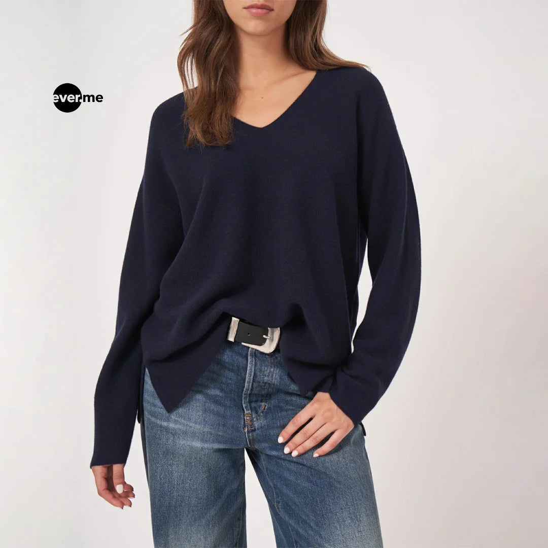 ever.me Women’s Cashmere V-Neck Sweater – Seamless Knit Design