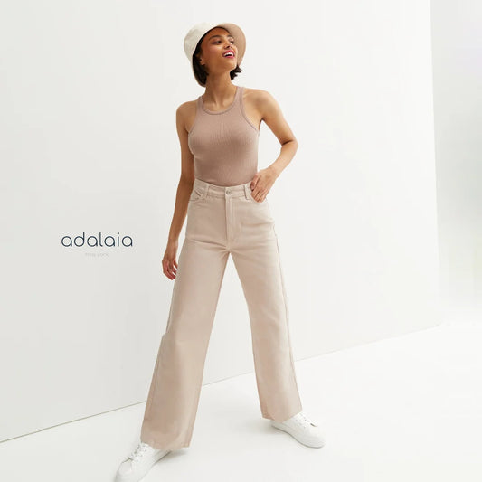 Women’s Adalae High Waist Wide Leg Trousers – Elegant Stone Tone