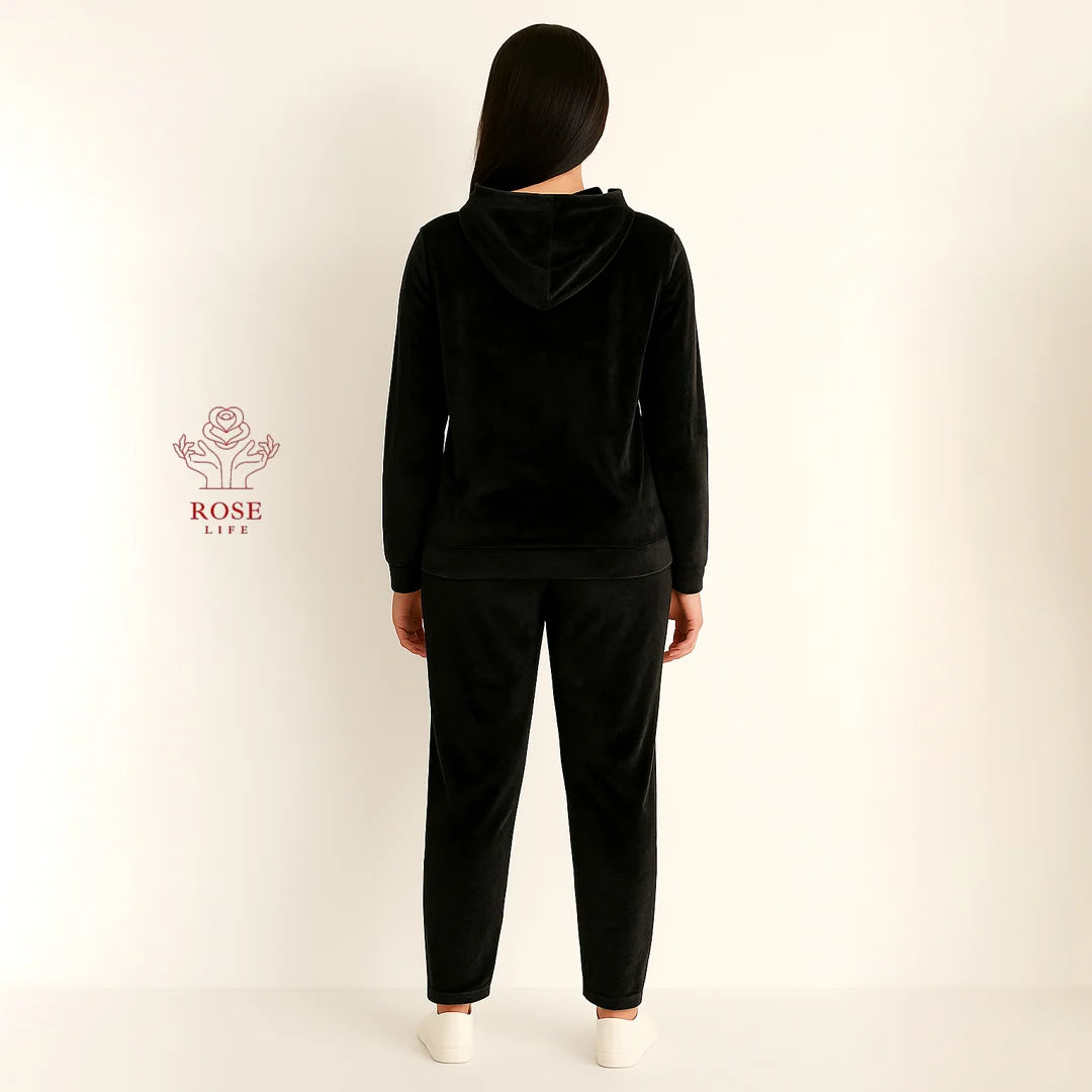 ROSE&LIFE Women’s Soft Velour Hoodie Set – Cozy Two-Piece Loungewear