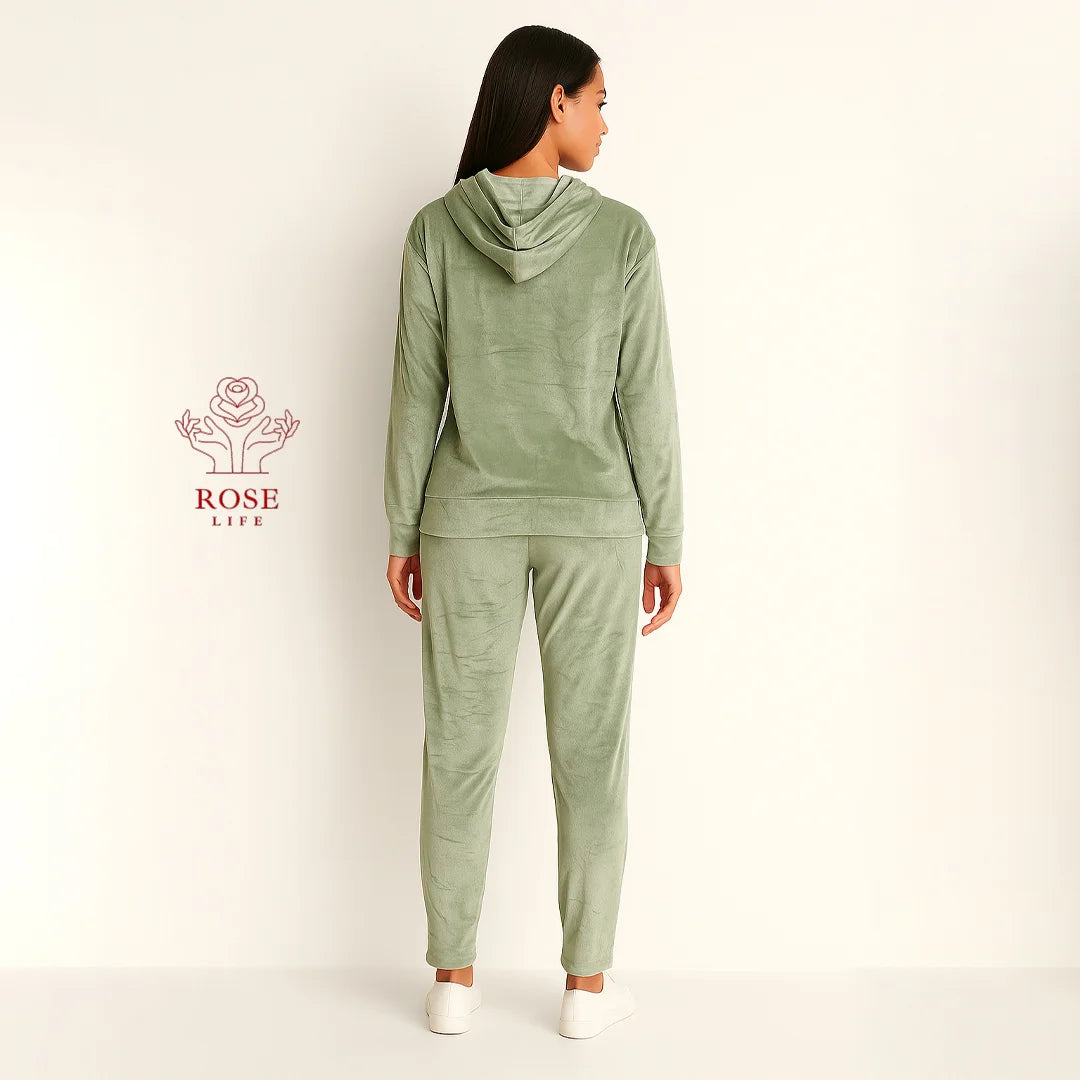 ROSE&LIFE Women’s Soft Velour Hoodie Set – Cozy Two-Piece Loungewear