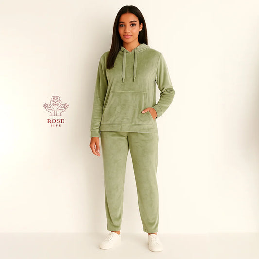 ROSE&LIFE Women’s Soft Velour Hoodie Set – Cozy Two-Piece Loungewear