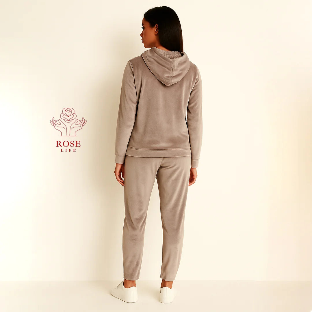 ROSE&LIFE Women’s Soft Velour Hoodie Set – Cozy Two-Piece Loungewear