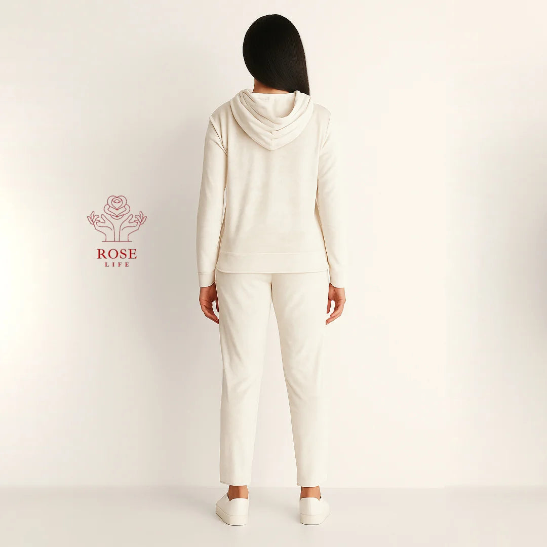 ROSE&LIFE Women’s Soft Velour Hoodie Set – Cozy Two-Piece Loungewear