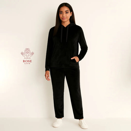 ROSE&LIFE Women’s Soft Velour Hoodie Set – Cozy Two-Piece Loungewear
