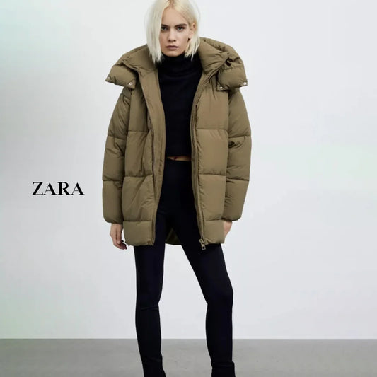 ZARA Women’s Hooded Quilted Puffer Jacket – Warm Winter Design